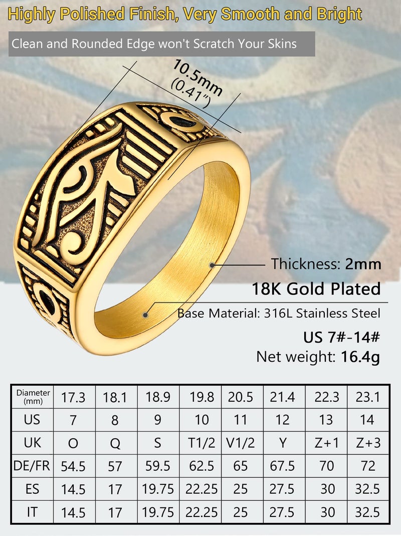 PROSTEEL Gold Egypt Eye of Horus Ring Size 7 Protection Egyptian Jewelry Chunky Rings for Men - Image 5