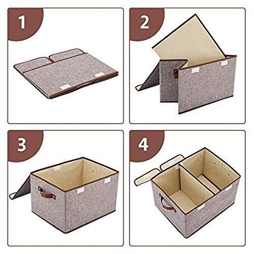 Merayo Linen Fabric Foldable Rectangular Cloth Storage Organizer Box with Lid and Handles - Grey , 18.1 x 11.8 x 9.8 inches - Image 3