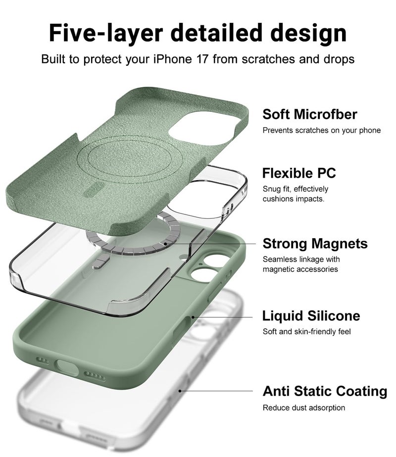 OTOFLY Magnetic for iPhone 17 Case,Compatible with Magsafe,Classic Liquid Silicone Mobile Phone Case,Integrated Camera Control Button,Anti-Scratch Microfiber Lining, Calke Green - Image 4