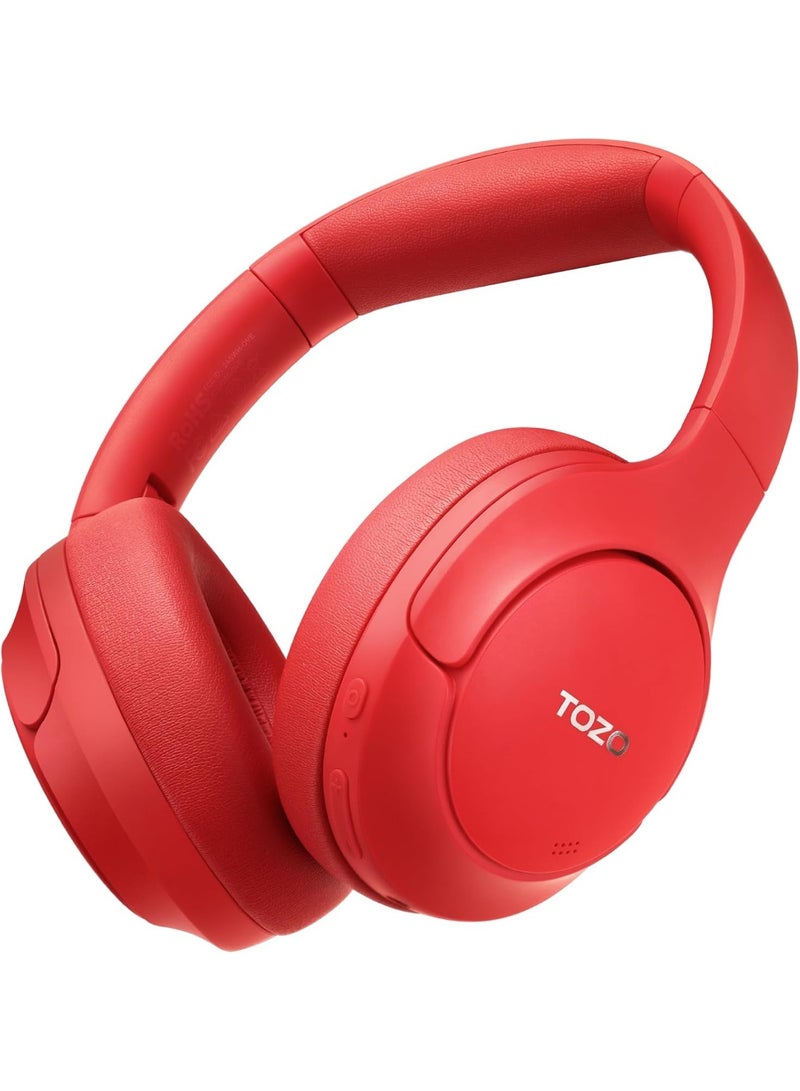 TOZO HT2 Hybrid Active Noise Cancelling Headphones, Wireless Over Ear Bluetooth Headphones, 60H Playtime, Hi-Res Audio Custom EQ via App Deep Bass Comfort Fit Ear Cups, for Home Office Travel Red - Image 1