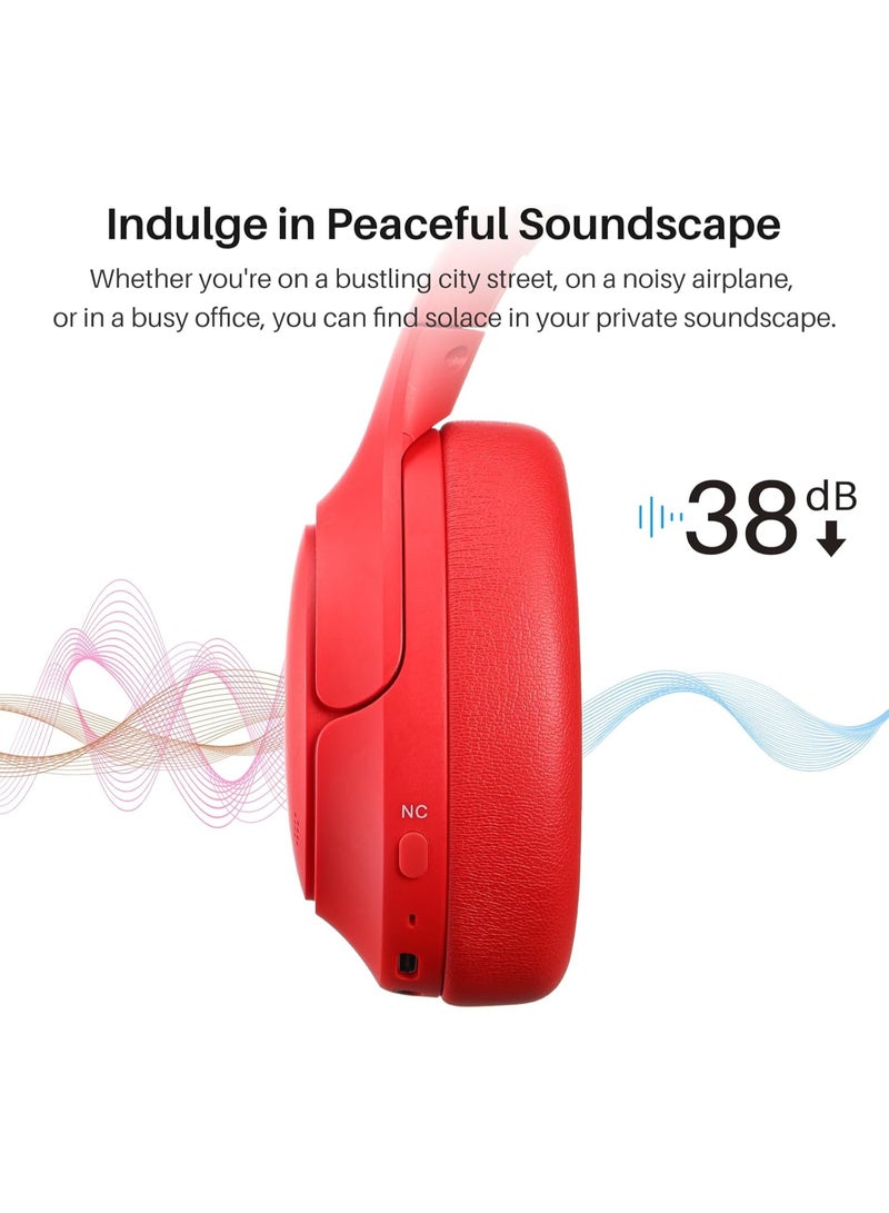 TOZO HT2 Hybrid Active Noise Cancelling Headphones, Wireless Over Ear Bluetooth Headphones, 60H Playtime, Hi-Res Audio Custom EQ via App Deep Bass Comfort Fit Ear Cups, for Home Office Travel Red - Image 5