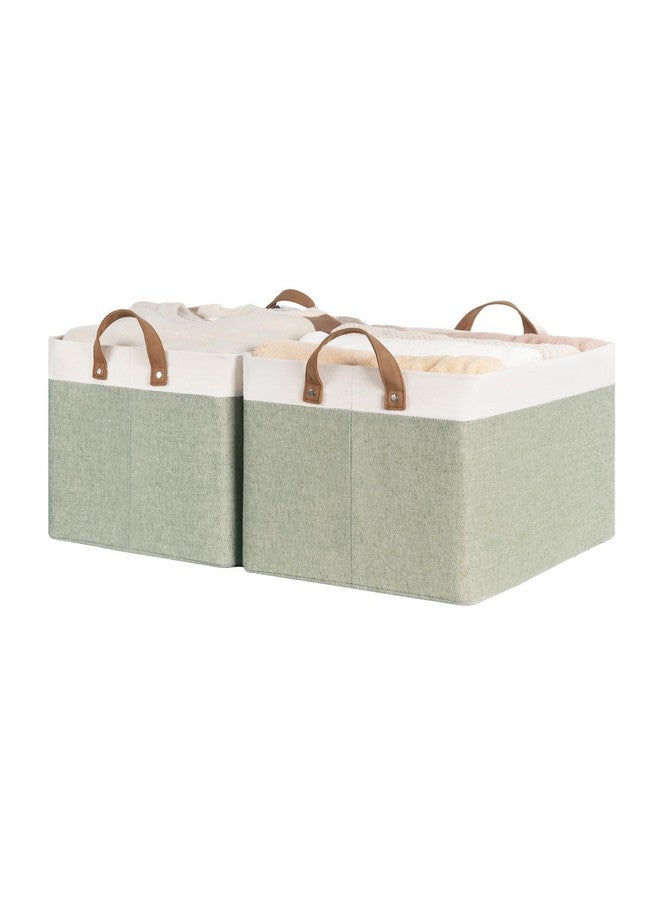 StorageWorks Storage Bins, Shelves Baskets for Organizing, Large Fabric Closet Organizers with Handles, Metal Frame, Green and White, 2-Pack - Image 1