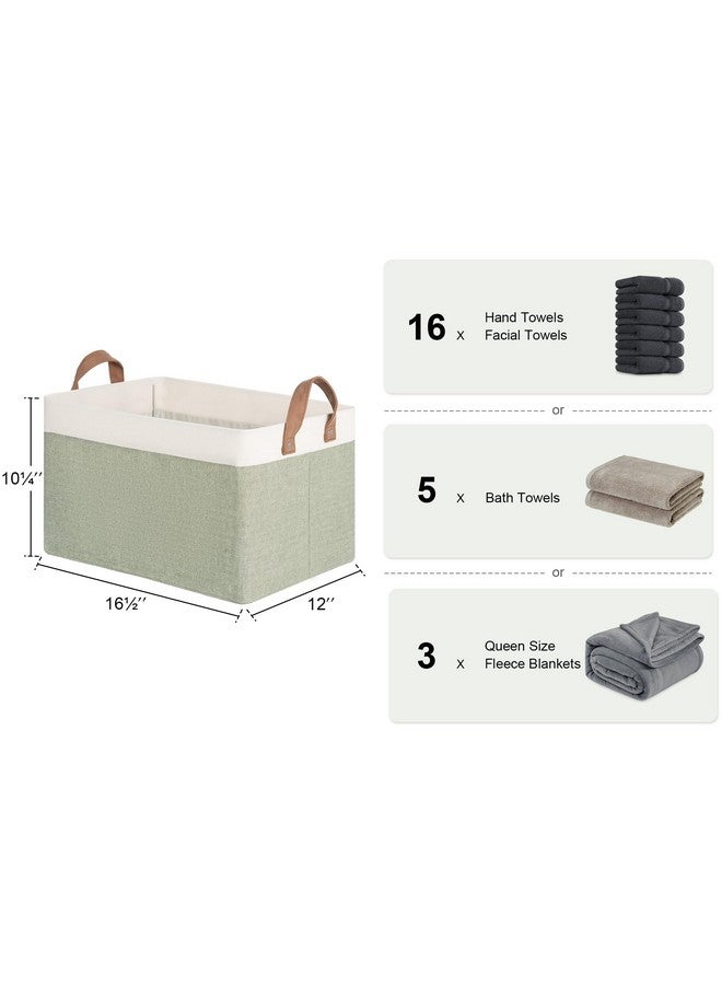 StorageWorks Storage Bins, Shelves Baskets for Organizing, Large Fabric Closet Organizers with Handles, Metal Frame, Green and White, 2-Pack - Image 2