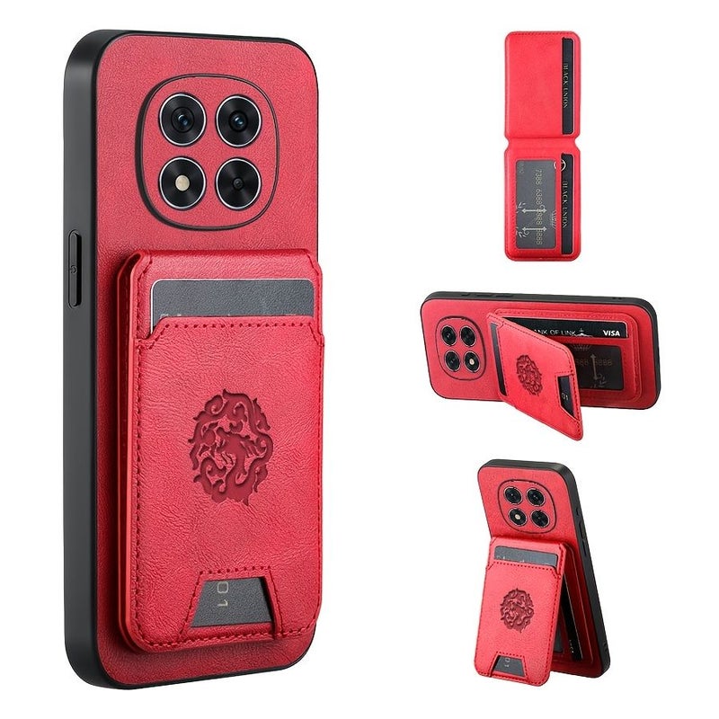 حافظة هاتف "Red Note 15 5G" حمراء بتصميم المحفظة وحامل الهاتف من الجلد الصناعي حاملة البطاقات - Image 3