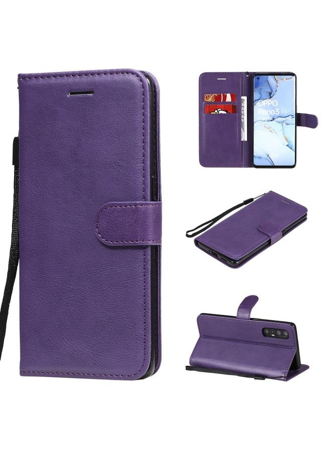 HuHa Case Cover For Oppo Reno3 Pro 5G / Find X2 Neo Solid Color Horizontal Flip Protective Leather Case with Holder & Card Slots & Wallet & Photo Frame & Lanyard Purple 