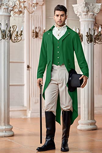 Runcati Mens Steampunk Victorian Jacket Gothic Tailcoat Costume Vintage Tuxedo Viking Renaissance Pirate St Patricks Day Coats Green - Image 3