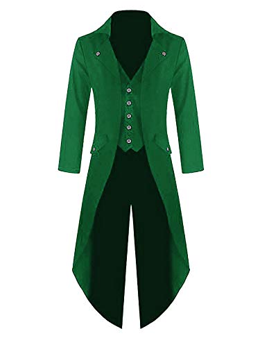 Runcati Mens Steampunk Victorian Jacket Gothic Tailcoat Costume Vintage Tuxedo Viking Renaissance Pirate St Patricks Day Coats Green - Image 1