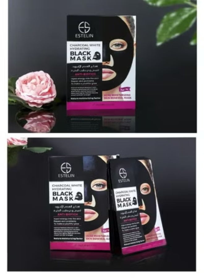 Estelin Charcoal White Hydrating Black Mask 25g x 5 Pieces