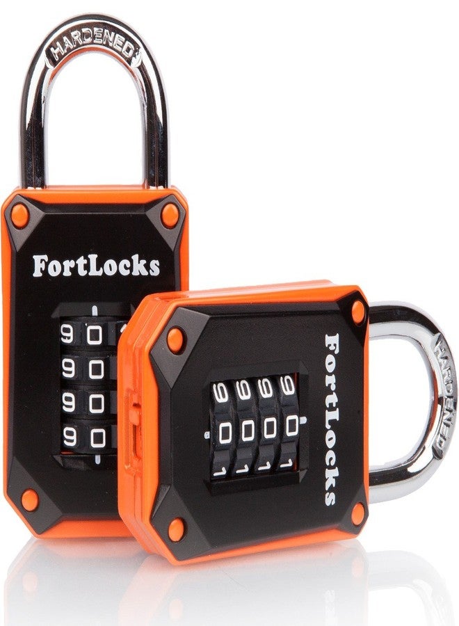 FortLocks 2 Pack Orange 4-Digit Combination Lock - Heavy Duty, Waterproof, Resettable - Image 1