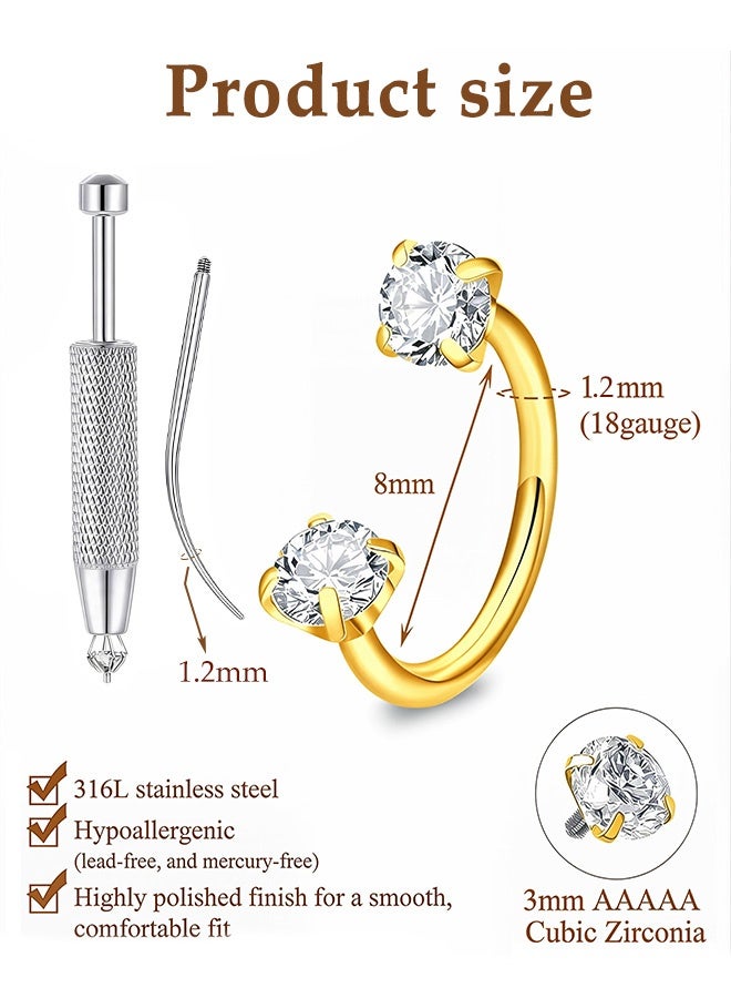 Quantum 5 Pcs Stainless Steel Horseshoe Nose Ring Set for Women Curved Nose Hoop Piercing Jewelry with Piercing Tool Kit - Multi‑Color Zircon Gems Nose Hoop Rings Hypoallergenic Nose Piercings Jewelry for Nose, Lip, Ear Cartilage - Image 2