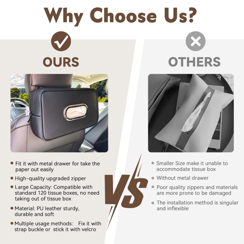 Noaman Upgraded Large Car Tissue Holder Premium PU Leather Tissues Box Cover Backseat Rectangular Napkin Holder for Car Fits for 120 Standard Kleenex Tissues Box for Car Organization Accessories Black - Image 5