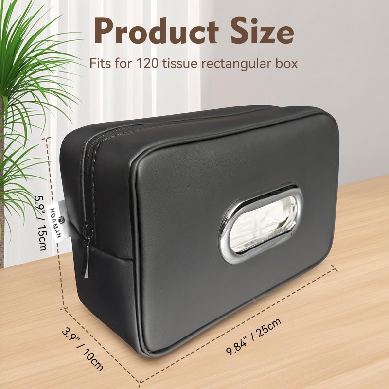 Noaman Upgraded Large Car Tissue Holder Premium PU Leather Tissues Box Cover Backseat Rectangular Napkin Holder for Car Fits for 120 Standard Kleenex Tissues Box for Car Organization Accessories Black - Image 3