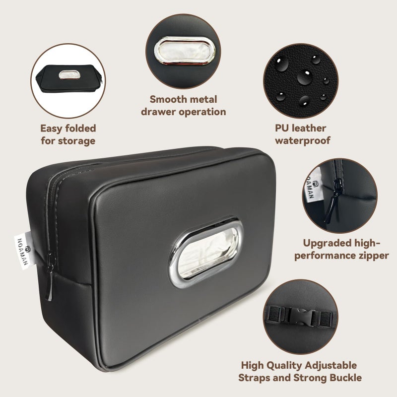 Noaman Upgraded Large Car Tissue Holder Premium PU Leather Tissues Box Cover Backseat Rectangular Napkin Holder for Car Fits for 120 Standard Kleenex Tissues Box for Car Organization Accessories Black - Image 2