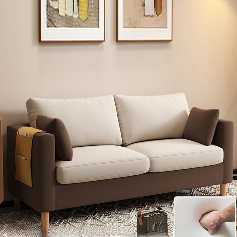 Modern 2-Seater Fabric Sofa With Bolster Pillows And Storage