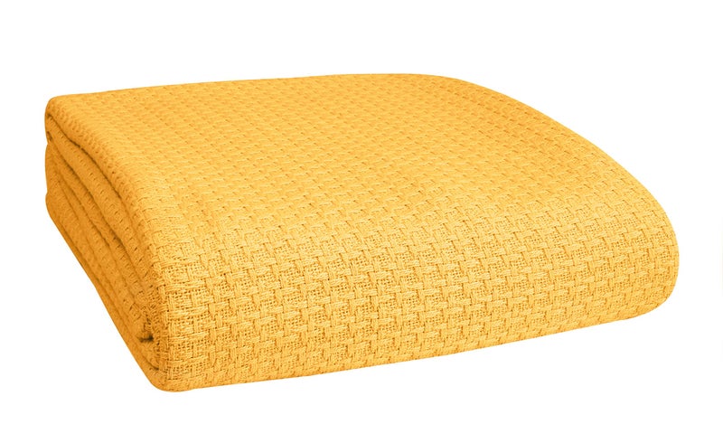BELIZZI HOME 100 Cotton Bed Blanket Breathable Bed Blanket King Size Cotton Thermal Blankets King Perfect for Layering Any Bed for All Season Mustard Yellow