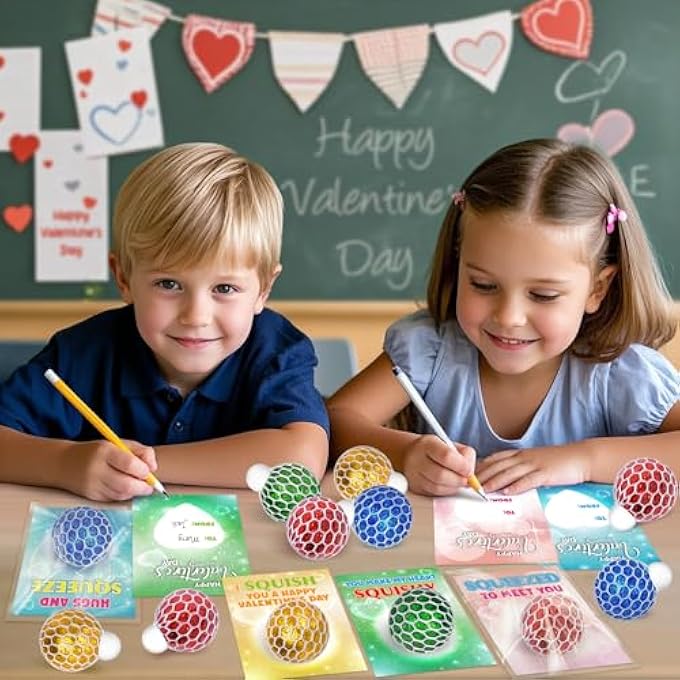 Shemira Valentines Day Cards for Kids School Classroom, 24 Stretch Squeeze Balls Fidget Toys with Valentines Cards, Valentines Cards Gifts for Kids School Classroom Exchange, Valentine Party Favors for Kids - Image 4
