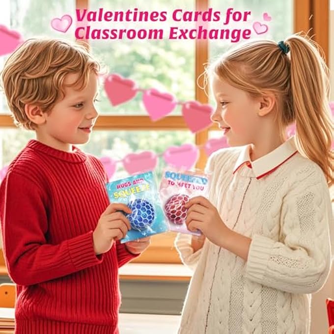 Shemira Valentines Day Cards for Kids School Classroom, 24 Stretch Squeeze Balls Fidget Toys with Valentines Cards, Valentines Cards Gifts for Kids School Classroom Exchange, Valentine Party Favors for Kids - Image 5