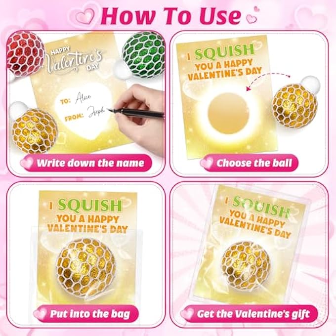 Shemira Valentines Day Cards for Kids School Classroom, 24 Stretch Squeeze Balls Fidget Toys with Valentines Cards, Valentines Cards Gifts for Kids School Classroom Exchange, Valentine Party Favors for Kids - Image 3