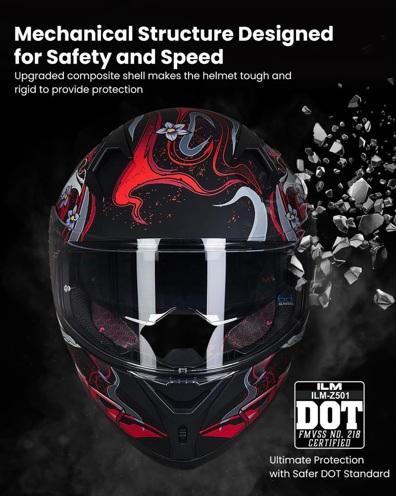 ILM Full Face Motorcycle Helmet with Clear & Tinted Visors - DOT Model Z501 - Image 3