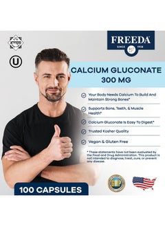 Freeda Calcium Gluconate - Kosher Vegan Calcium Supplement for Women & Men - Easy to Digest - Bone Health Supplement & Joint Support - Pure Calcium Supplement Without Vitamin D (100 Capsules) - pzsku/Z36986E408190CD1FA3CAZ/45/_/1735907905/8e874608-c967-4d61-a595-6ab7152ef018