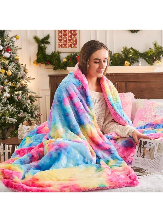 NEWCOSPLAY Super Soft Faux Fur Throw Blanket for Couch Dark Rainbow Sherpa Fuzzy Plush Warm Blanket for Sofa Bed (Dark Rainbow, Throw(50"x60")) - Image 2