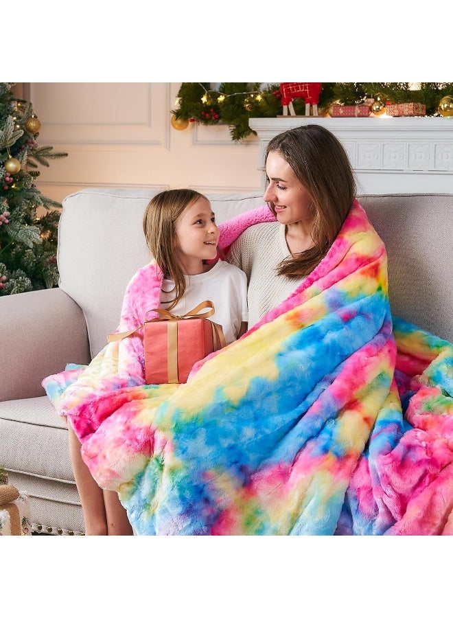 NEWCOSPLAY Super Soft Faux Fur Throw Blanket for Couch Dark Rainbow Sherpa Fuzzy Plush Warm Blanket for Sofa Bed (Dark Rainbow, Throw(50"x60")) - Image 4
