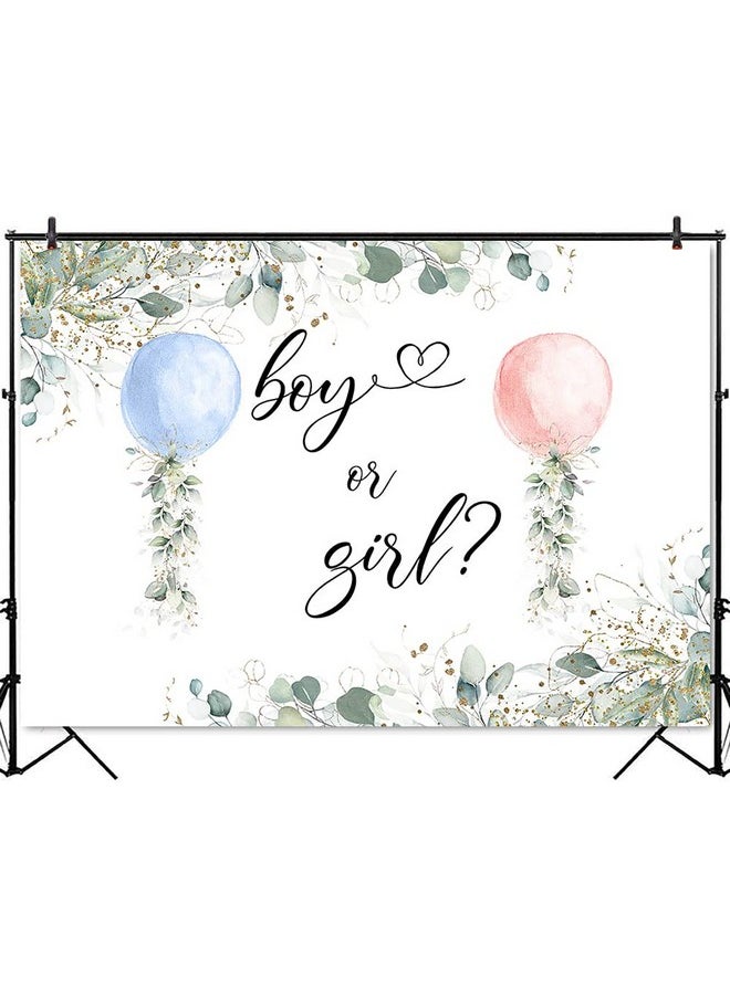 Mocsicka Watercolor Blue Or Pink Balloons Backdrop Greenery Boy Or Girl Gender Reveal Background Botanical Eucalyptus Gender Reveal Party Cake Table Decoration Banner Photo Booth Props (7X5Ft)  - Image 3