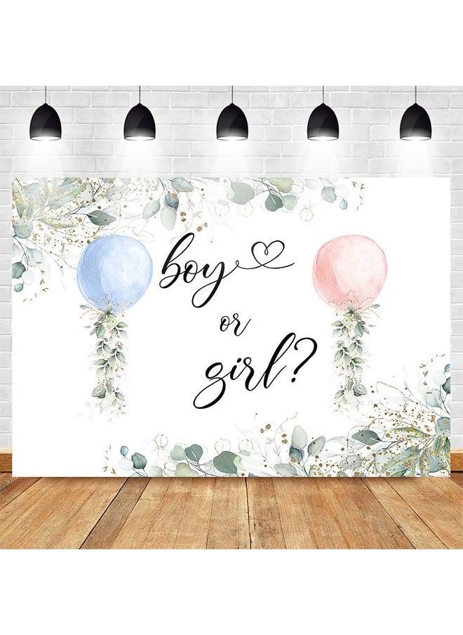 Mocsicka Watercolor Blue Or Pink Balloons Backdrop Greenery Boy Or Girl Gender Reveal Background Botanical Eucalyptus Gender Reveal Party Cake Table Decoration Banner Photo Booth Props (7X5Ft)  - Image 4