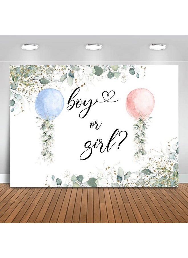 Mocsicka Watercolor Blue Or Pink Balloons Backdrop Greenery Boy Or Girl Gender Reveal Background Botanical Eucalyptus Gender Reveal Party Cake Table Decoration Banner Photo Booth Props (7X5Ft)  - Image 2