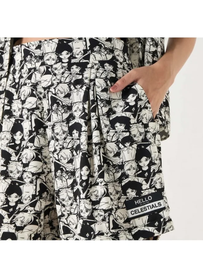 SP Characters All-Over The Celestials Print Shorts with Semi-Elasticated Waistband and Pockets