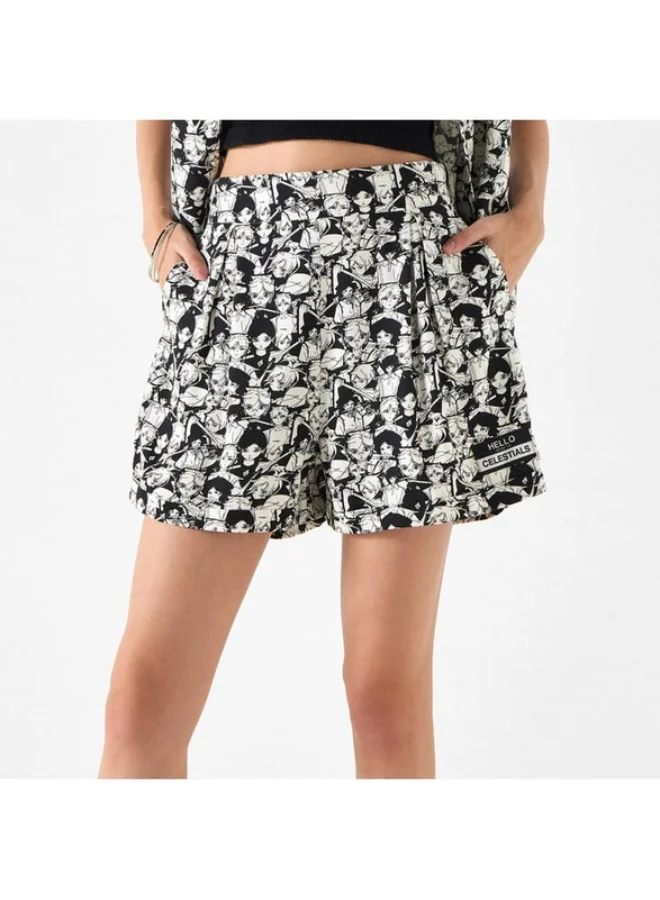 SP Characters All-Over The Celestials Print Shorts with Semi-Elasticated Waistband and Pockets