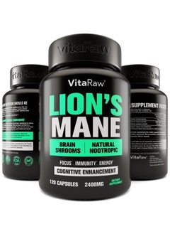 VitaRaw Organic Lions Mane Supplement Capsules 2400 mg - Powerful Nootropic - Helps Maintain Memory, Energy, and Mental Clarity - Vegan Brain Booster Focus Pills - Real Lion's Mane Supplement - Melena de Leon  - Image 1