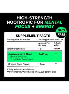 VitaRaw Organic Lions Mane Supplement Capsules 2400 mg - Powerful Nootropic - Helps Maintain Memory, Energy, and Mental Clarity - Vegan Brain Booster Focus Pills - Real Lion's Mane Supplement - Melena de Leon  - Image 2