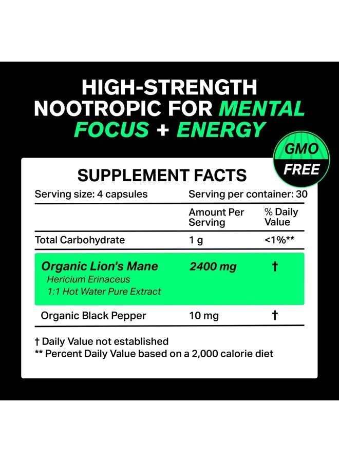 VitaRaw Organic Lions Mane Supplement Capsules 2400 mg - Powerful Nootropic - Helps Maintain Memory, Energy, and Mental Clarity - Vegan Brain Booster Focus Pills - Real Lion's Mane Supplement - Melena de Leon - Image 2