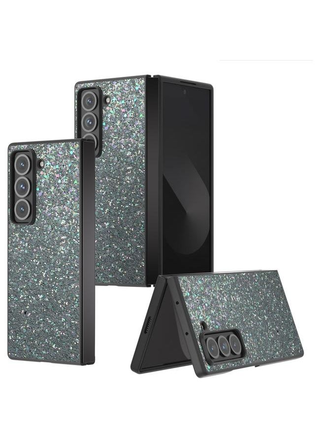 erorex For Samsung Galaxy Z Fold Special Black Frame Colorful Glitter Phone Case(Black Green) 