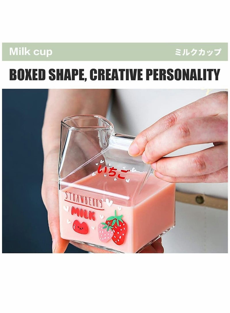 Clear Glass Milk Carton Cup Microwavable lovely Milk Cups Mini Creamer Container Strawberry Square Breakfast Mug Premium Creamer Pitcher with Gift Box - Image 2