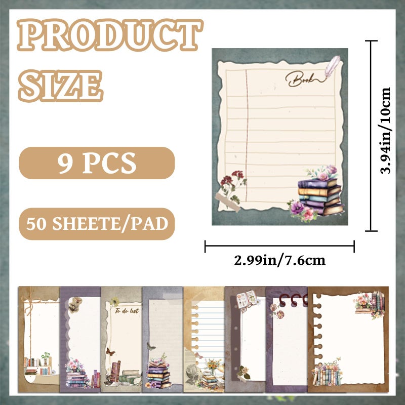 INCOK Book Review Sticky Notes - 9 PCS Aesthetic Book Post it Notes Flower to Do List Memo Vintage Notepads School Supplies Birthday Festival Gift for Women Students Teacher Bookish - Image 2