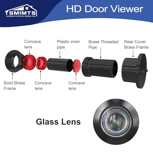 TSMIMTS Door Viewer Peephole, Solid Brass 220 Degree HD Door Viewer, with 1-7/64″ (28mm) Drill Bit and Privacy Cover, Compatible with Door Thick from 1-21/32" to 2-1/8" Matte Black Finish - Image 3