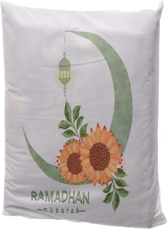 Generic Fabric Square Shaped Large Zipper Pillowcase Printed With Crescent Moon And Sunflower Design Perfect For Ramadan Home Décor Set Of 2 Pieces - Multi Color