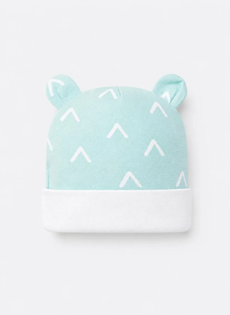 Infancie Newborn 3-Piece Green Cotton Printed Hat, Mittens and Booties
