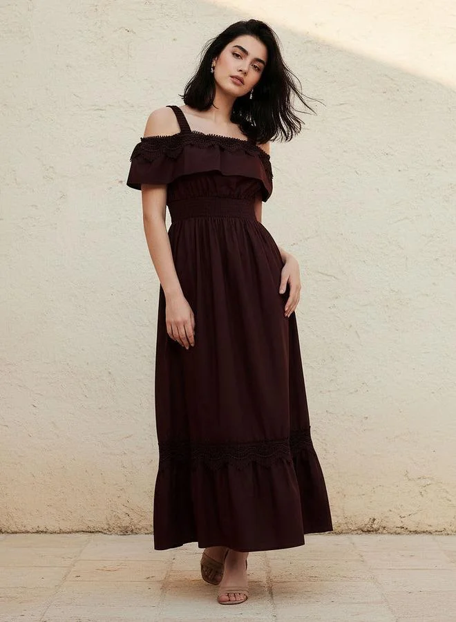 سبلاش فيڤ Maxi Cotton Dress with Lace Trim