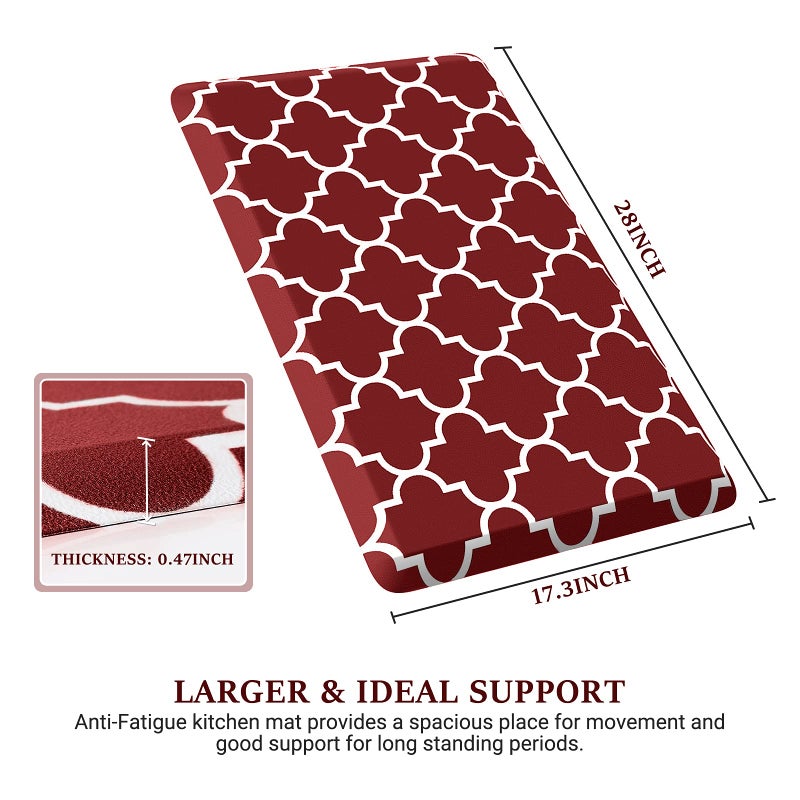 WISELIFE Cushioned Anti-Fatigue Mats,17.3"x 28",Non Slip Waterproof Heavy Duty PVC Ergonomic Comfort Rug for Kitchen, Floor Home, Office, Sink, Laundry,Red - Image 2