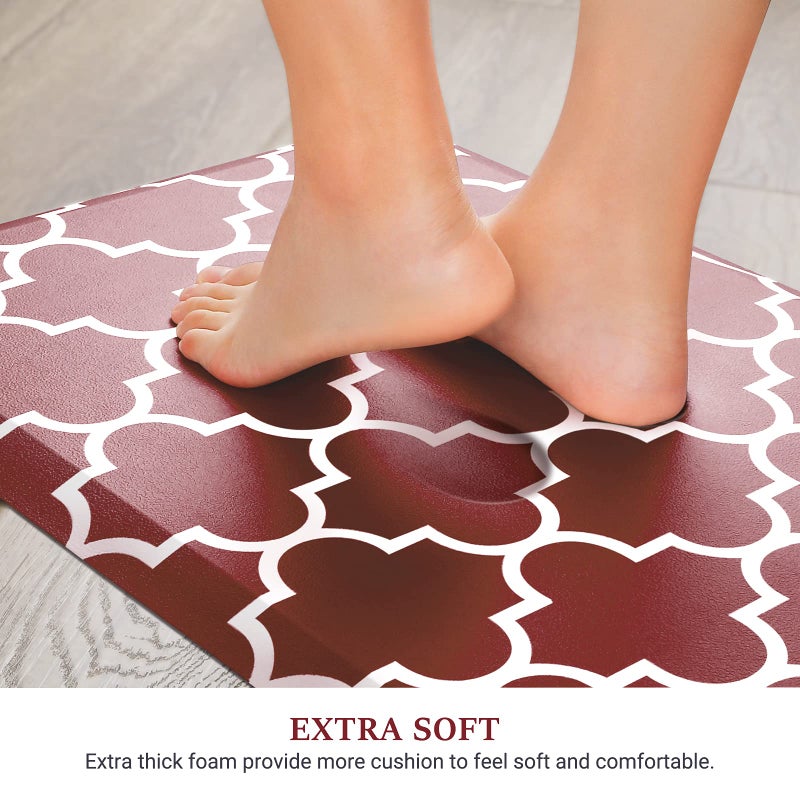 WISELIFE Cushioned Anti-Fatigue Mats,17.3"x 28",Non Slip Waterproof Heavy Duty PVC Ergonomic Comfort Rug for Kitchen, Floor Home, Office, Sink, Laundry,Red - Image 3