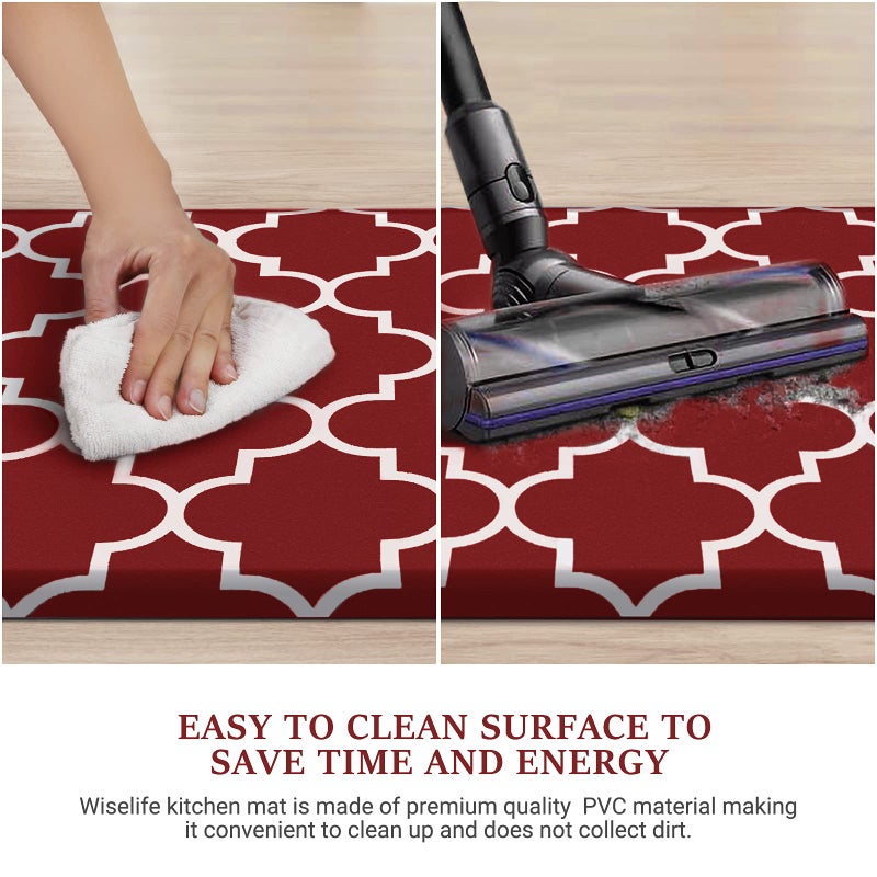 WISELIFE Cushioned Anti-Fatigue Mats,17.3"x 28",Non Slip Waterproof Heavy Duty PVC Ergonomic Comfort Rug for Kitchen, Floor Home, Office, Sink, Laundry,Red - Image 5