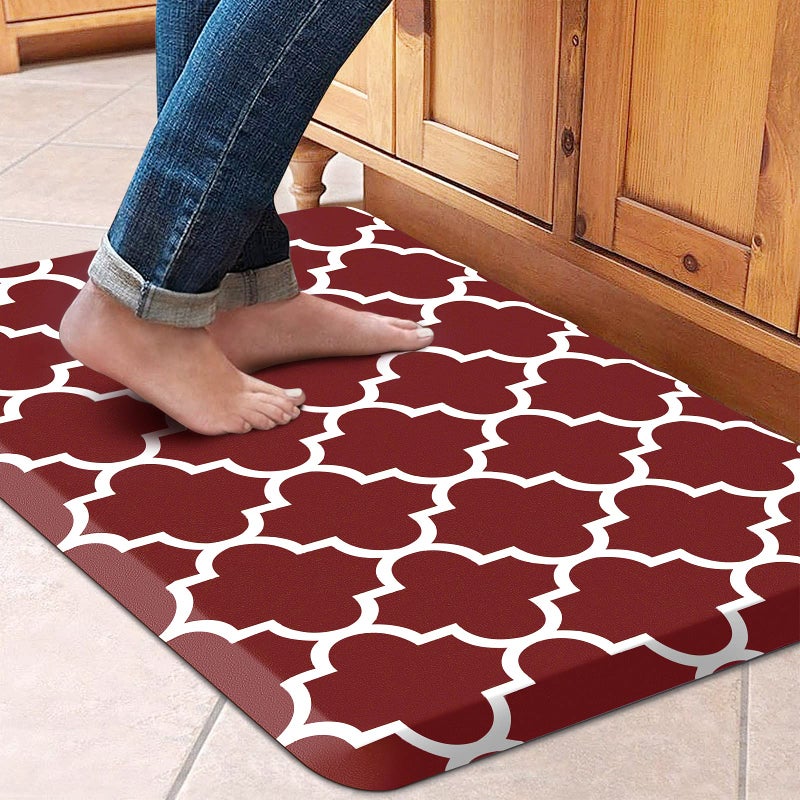 WISELIFE Cushioned Anti-Fatigue Mats,17.3"x 28",Non Slip Waterproof Heavy Duty PVC Ergonomic Comfort Rug for Kitchen, Floor Home, Office, Sink, Laundry,Red - Image 1
