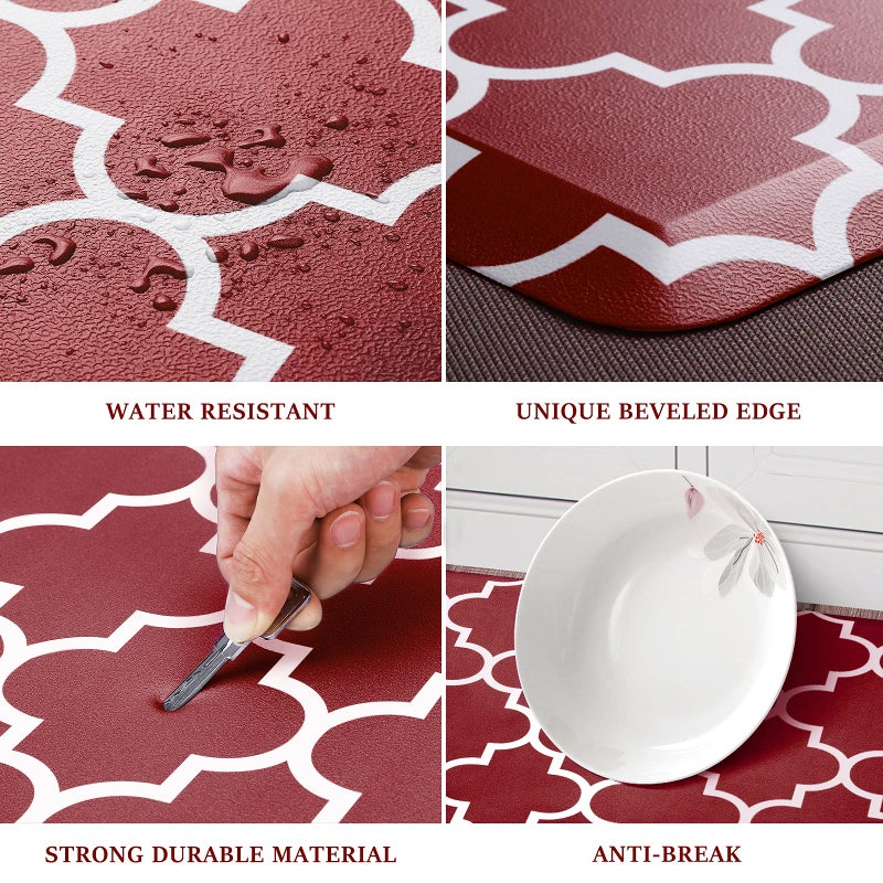 WISELIFE Cushioned Anti-Fatigue Mats,17.3"x 28",Non Slip Waterproof Heavy Duty PVC Ergonomic Comfort Rug for Kitchen, Floor Home, Office, Sink, Laundry,Red - Image 4