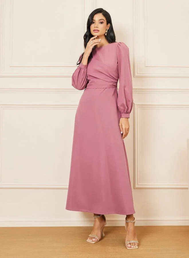 Styli Solid High Neck A-Line Maxi Dress