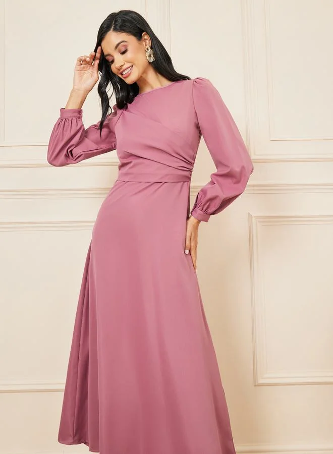 Styli Solid High Neck A-Line Maxi Dress