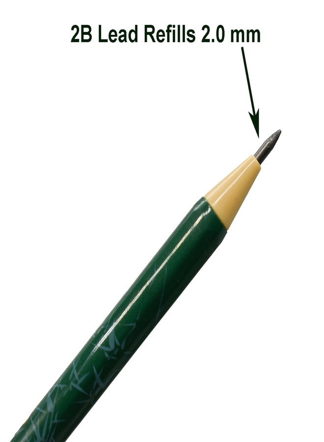 Maydahui 12 PCS Mechanical Pencil with Sharpener Novelty Non Sharpening Automatic Pencil with 12 PCS 2B Lead Refills 2.0 mm Classic Red Green Pole Plastic Simulation Timber for School Writing Drawing - Image 4
