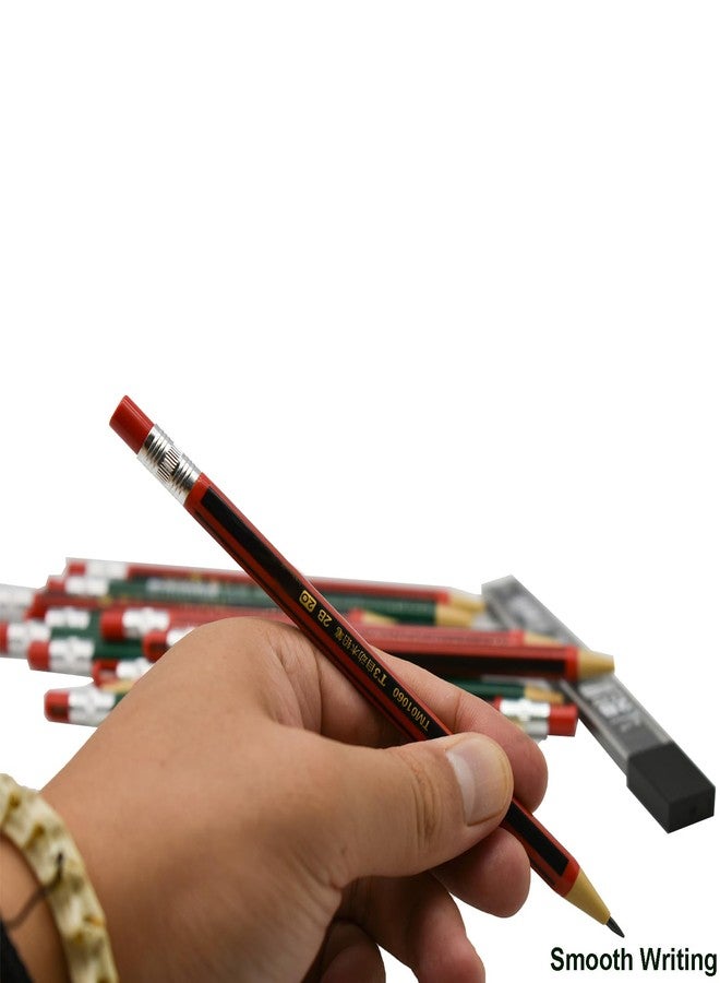 Maydahui 12 PCS Mechanical Pencil with Sharpener Novelty Non Sharpening Automatic Pencil with 12 PCS 2B Lead Refills 2.0 mm Classic Red Green Pole Plastic Simulation Timber for School Writing Drawing - Image 5